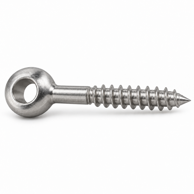 Eye bolt with wood thread, stainless steel