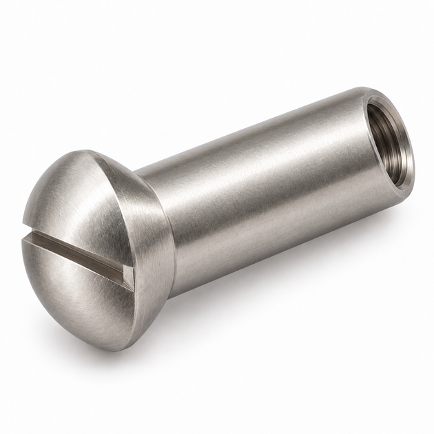 Slotted raised countersunk sleeve nut, stainless steel